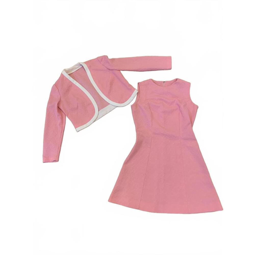 Vintage Dress with Matching White Trim Jacket Set Very Jackie O.